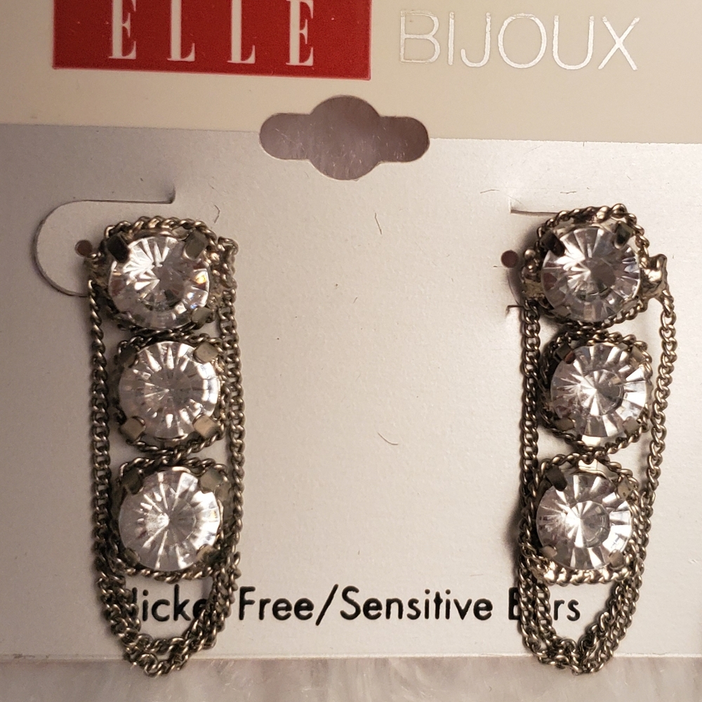 Big 3 stone Silver chains earrings